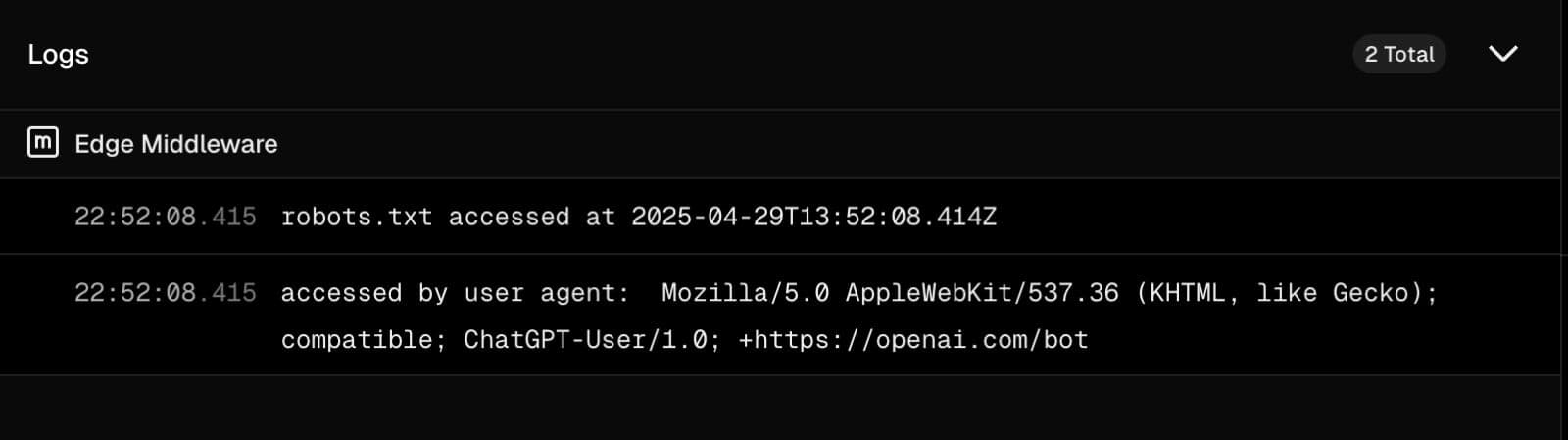 Screenshot showing OpenAI accessing robots.txt